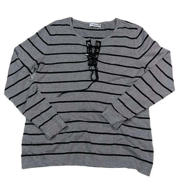 CALVIN KLEIN WOMENS BLACK AND GRAY LACE UP SWEATER - Picture 1 of 9